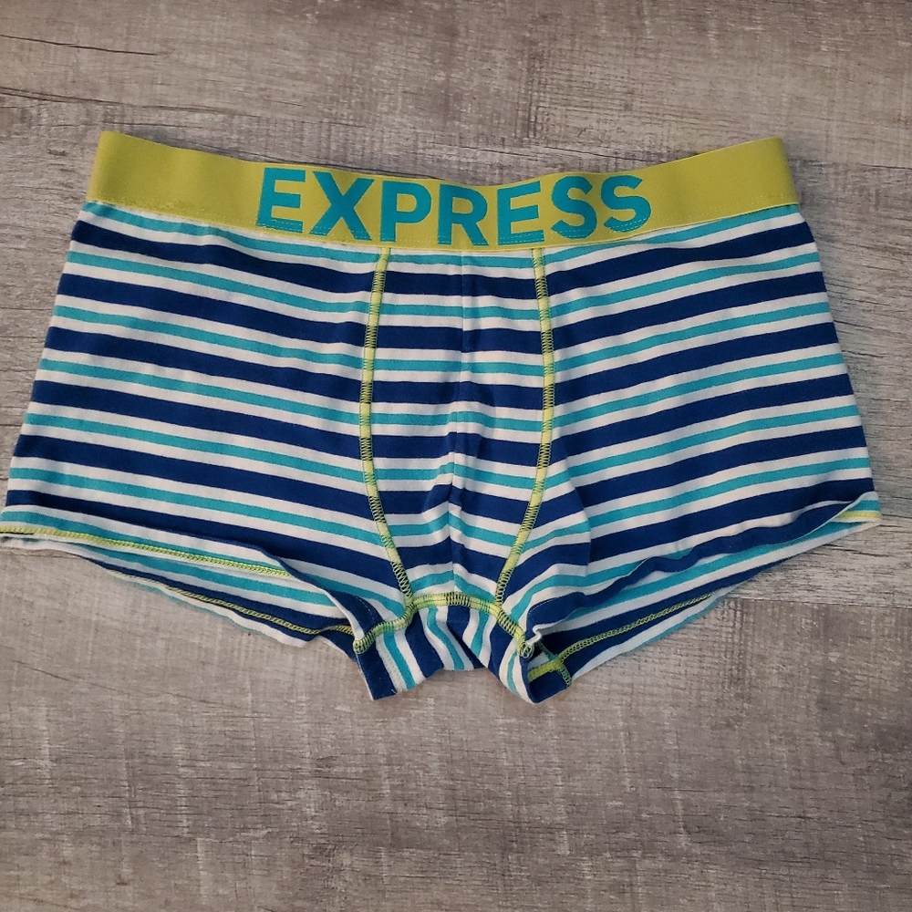 Finesse Blue & White Striped Boxer Briefs with Lime Waistband